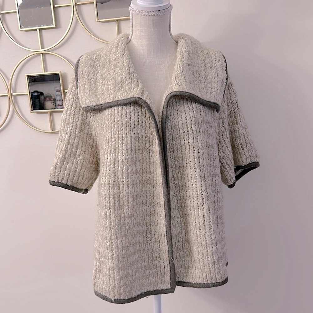 Loft open front woman’s oversized tan cardigan wool mohair alapaca blend size S
